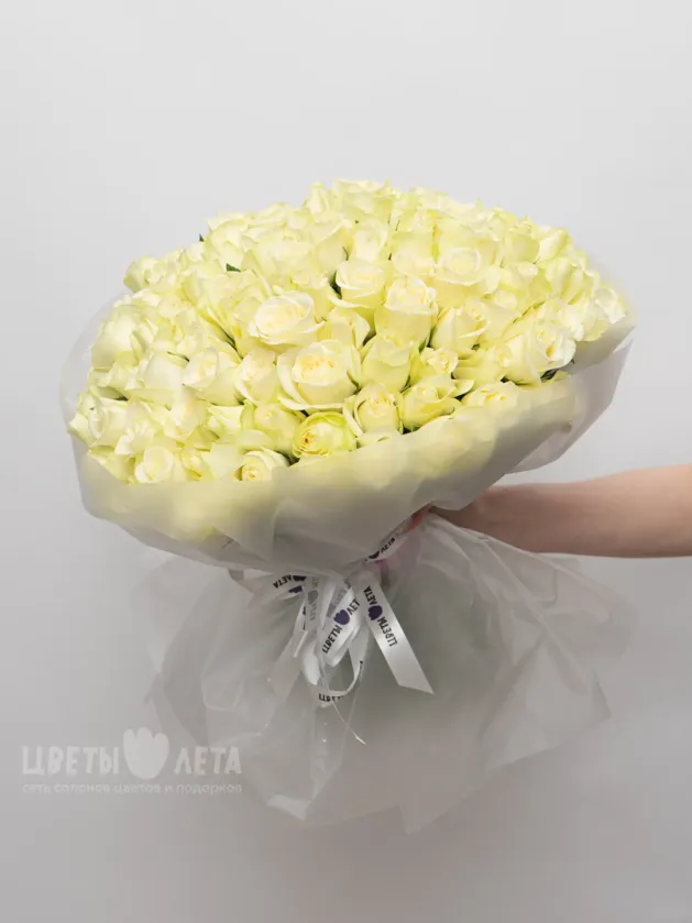 Букет: 101 Белая Роза Кения 45см