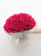Монобукет: 101 Ярко-Розовая Роза Кения 45см