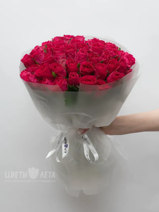 Букет: 51 Ярко-Розовая Роза Кения 45см