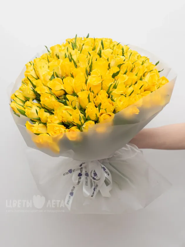Букет: 101 Желтая Роза Кения 45см