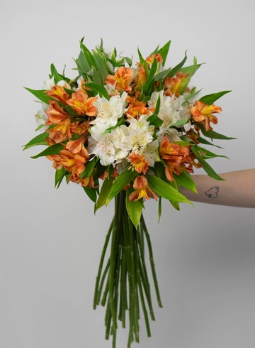 Букет мини: &laquo;Оранжево-белая Альстромерия&raquo; от интернет-магазина цветов в 